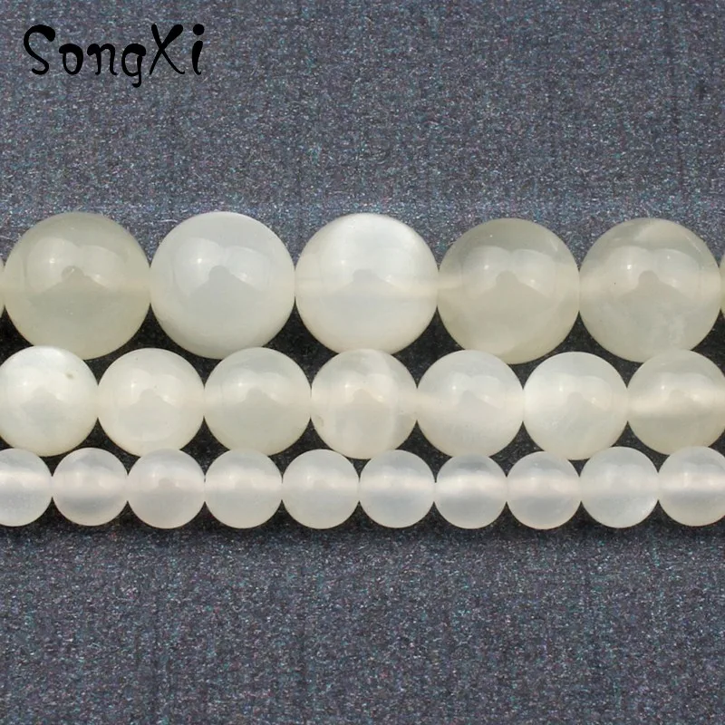 

4 6 8 mm White Moonstone Round Loose Natural Moon Stone Beads For Jewelry Making DIY Women Necklace Earrings Bracelet 15 inches
