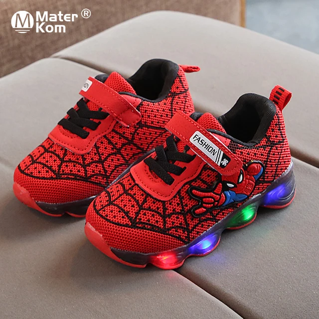 US $7.41 Size21-30 LED Luminous Spiderman Kids Shoes for Boys Girls Light Children Luminous Sneakers Baby Me