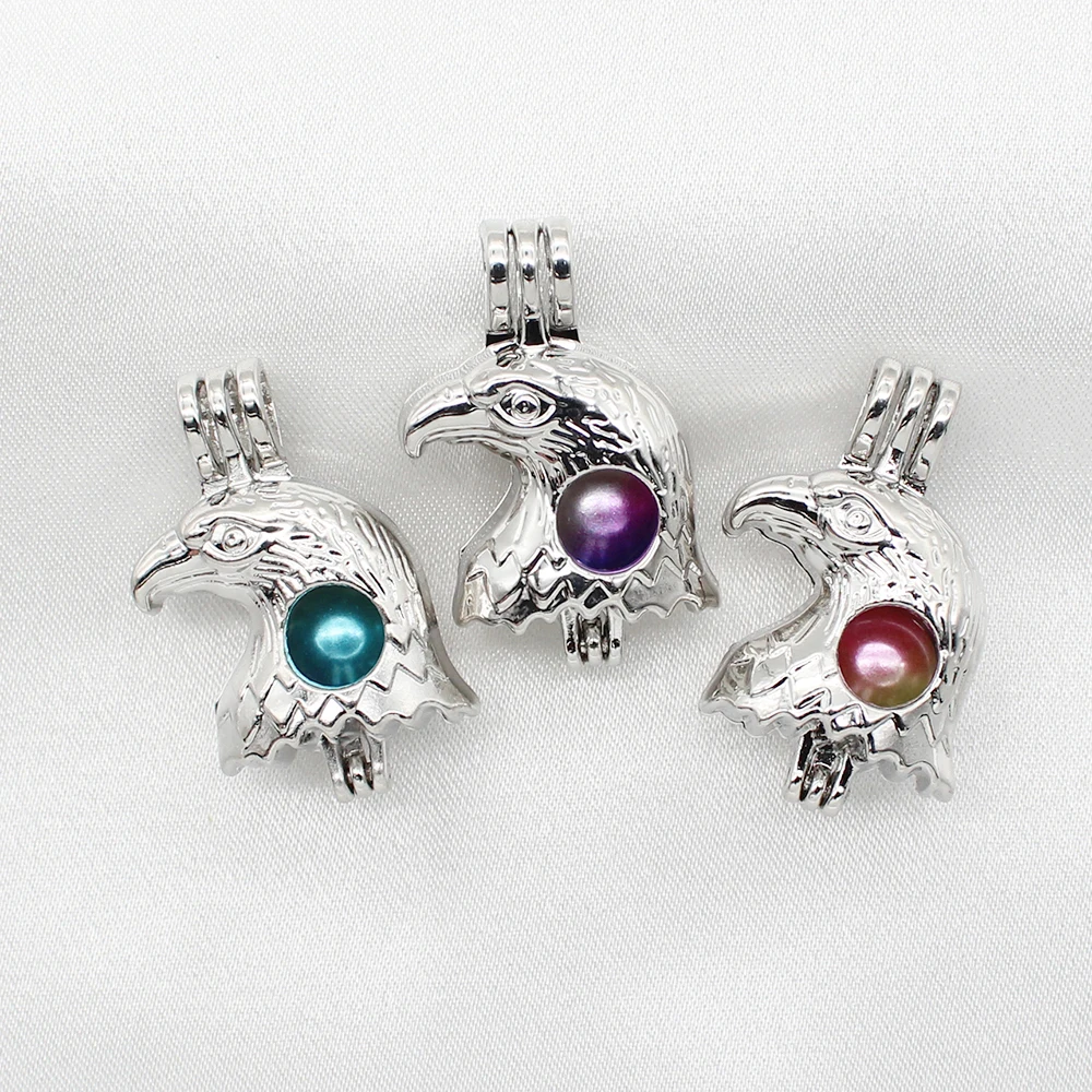 

10pcs Eagle Head Pearl Cage Silver Plated Essential Oil Diffuser Bead Locket Pendants for Perfume Aromatherapy Necklace Jewelry