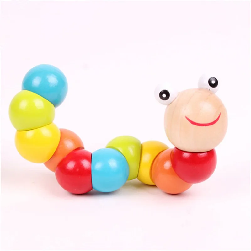

2018 1Pcs Hot changeable shape worm twist puppet caterpillar kids colorful cognition playmate fun educational gift wood baby Toy