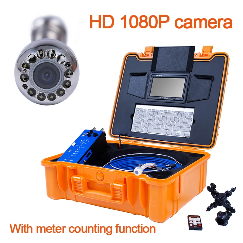 H1 Professional Pipeline Endoscope with Meter Counter/Wireless Keyboard HD 1080P 25mm Drain Sewer Pipe Inspection Video Camera