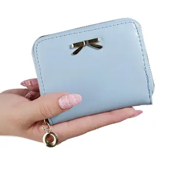 

Women Fashion Bowknot Zipper Leather Short Cash Purse Coin Card Holder
