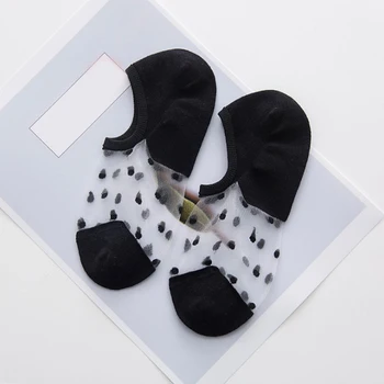 

Women Silk Socks Comfortable Solid Dot Summer Wear Low Ankle Invisible Elastic Short Socks Thin Lace Perspective Sexy Socks Pink