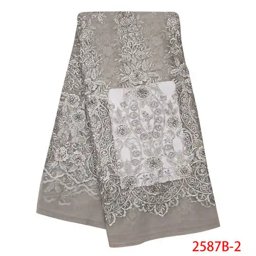 Высококачественная африканская кружевная ткань в нигерийском стиле французская тесьма вышивка Тюлевая сетка с блестками для вечерних платьев KS2587B-1 - Цвет: Picture 1