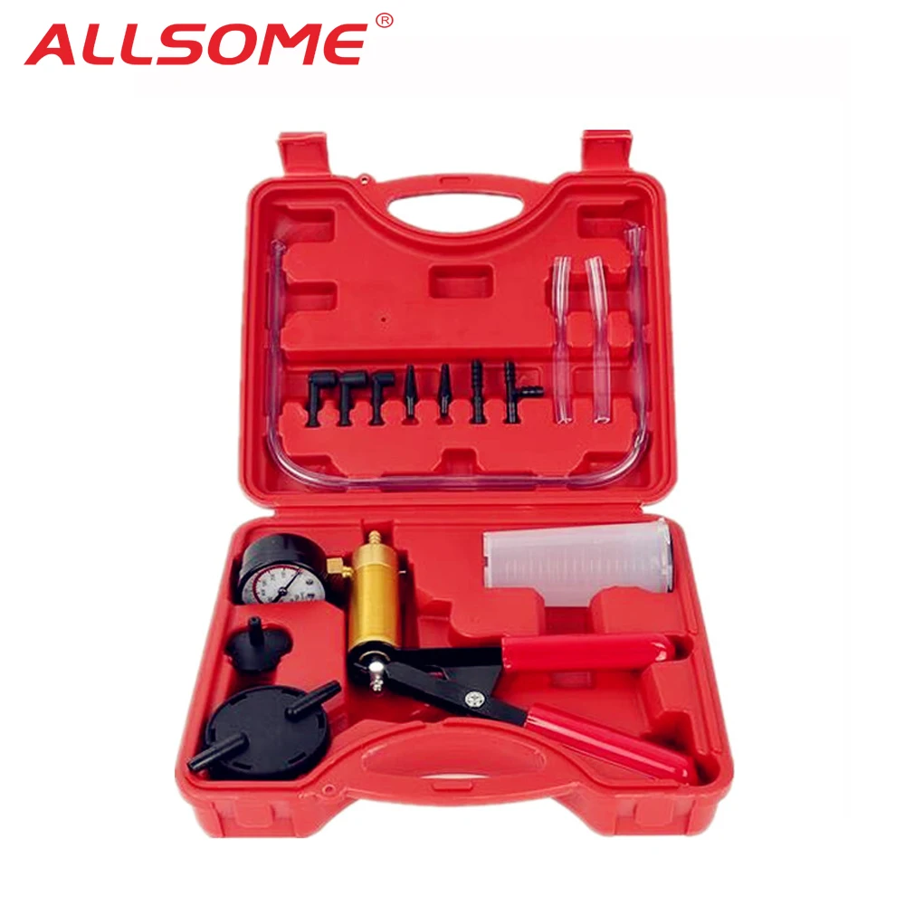 ALLSOME Car Auto Hand Held Vacuum Pistol Pump Brake Bleeder Adaptor Fluid Reservoir Tester Kit 2 in 1 Tool Kits HT1190 ALLSOME Car Auto Hand Held Vacuum Pistol Pump Brake Bleeder Adaptor Fluid Reservoir Tester Kit 2 in 1 Tool Kits HT1190