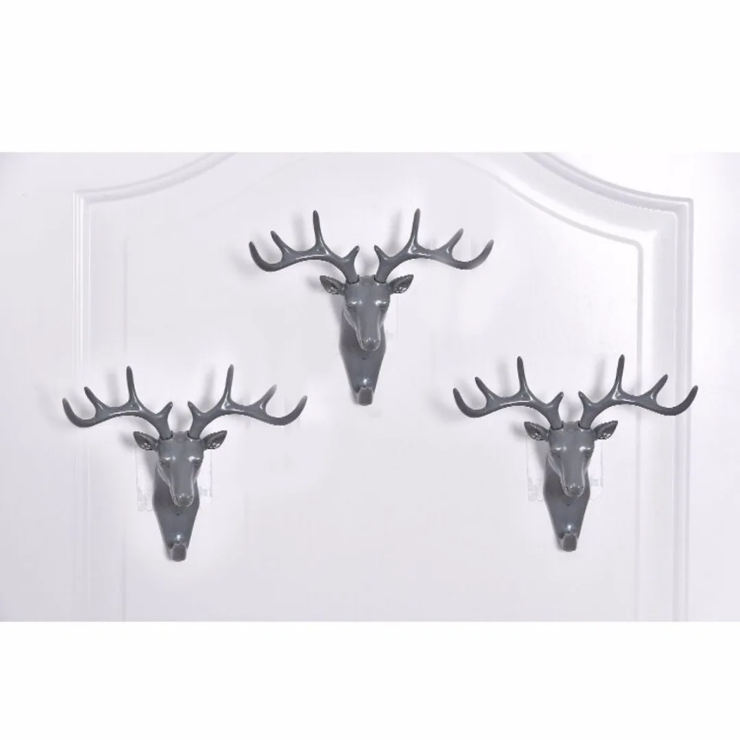 Deer Horn Wall mounted hanging hook Self Adhesive DIY Hanger Rack Elk Head design Bag Keys Sticky Holder organize