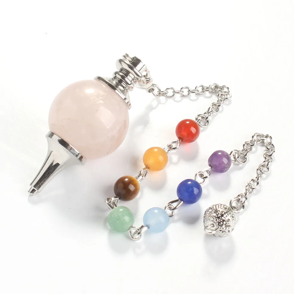 Natural Gnergy Gemstone~ Mixed 10Pcs 20mm Natural Stones Ball Healing Pendulums Stone Beads Chain Chakra Pendant Dowsing Pendulum Jewelry 8 AA00201017905b