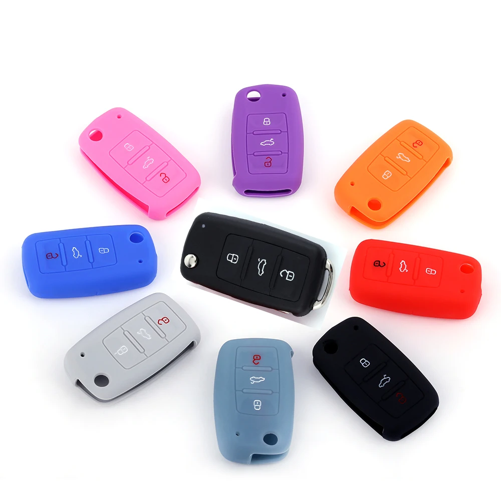 Hot Sale 3 Buttons Silicone Car Key Case Fob Holder Shell For Passat Polo Golf Touran Bora SEAT Ibiza Leon SKODA Octavia