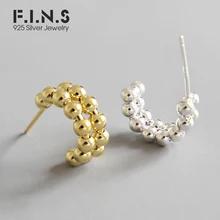 F.I.N.S двухрядные бусины золотого цвета 925 серебряные серьги-гвоздики для женщин корейские серьги в форме дуги женские серьги