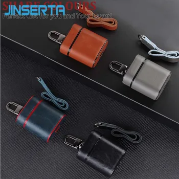 

JINSERTA Earphone Case for Airpods 1/2 Genuine Leather Cover with Anti-lost Buckle Strap Headphone Bag Earphone Accessories