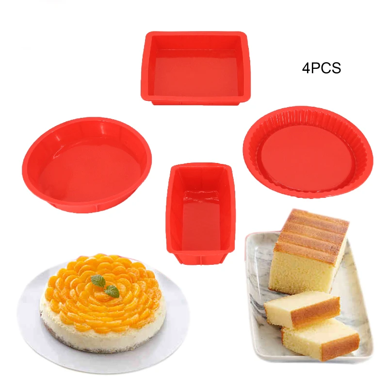 

4PCS Silicone Circular Square Rectangular Shaped Cake Mold Mousse Moulds Bread Mould Baking Molds Set Kitchen Pastry