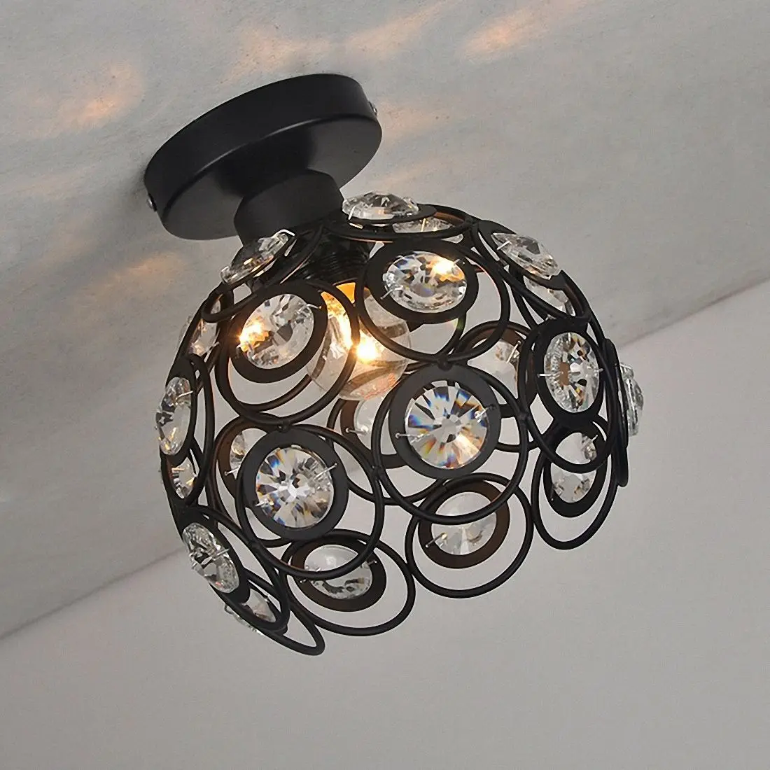 

E27 black Creative crystal minimalist ceiling light Single wall ceiling lamp bedroom lamp Single European iron lamp Crystal la