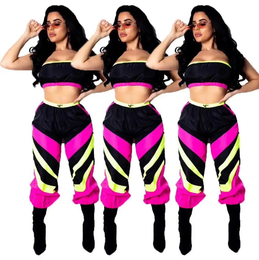 

2019 spring new European and American women's wear pants wrapped in the chest color matching sexy nightclub style