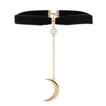 Черное бархатное колье в стиле ретро для женщин, готический стиль, вырез, защита от солнца, луна, трендовая подвеска, модное ювелирное изделие, Шарм-звезда, Массивный воротник