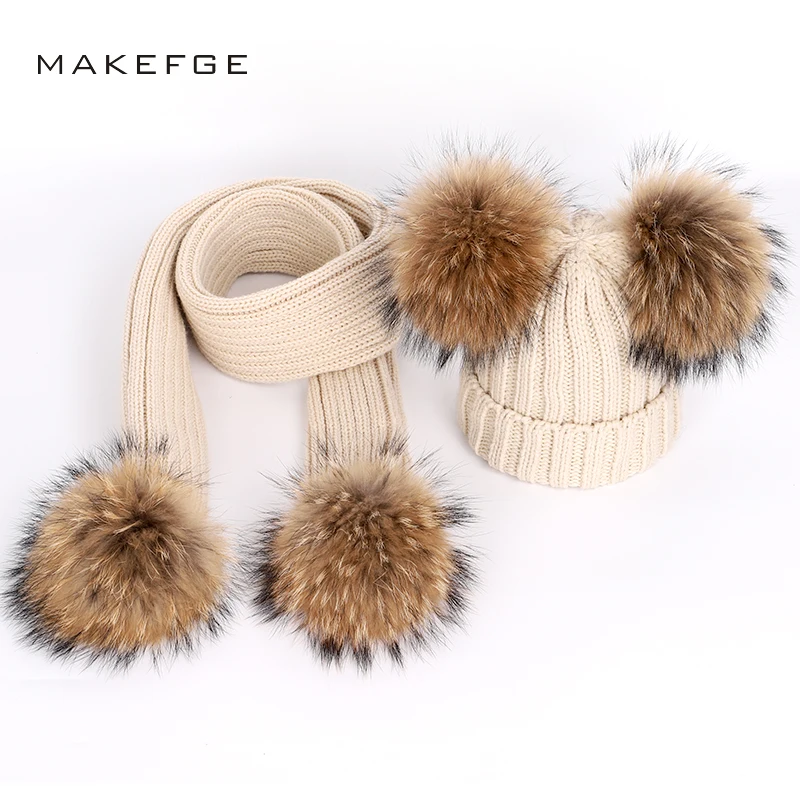hats with 2 fur pom poms