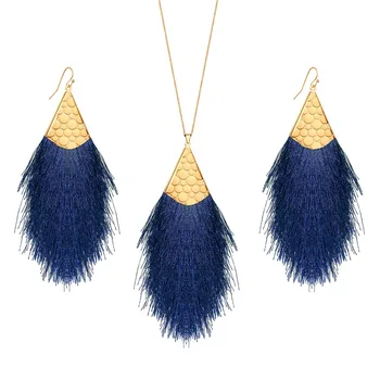 

Nigerian Wedding Bridal Jewelry Sets Colorful Tassel Necklace & Pendant Women Statement Collar Long Earrings Jewelry Sets