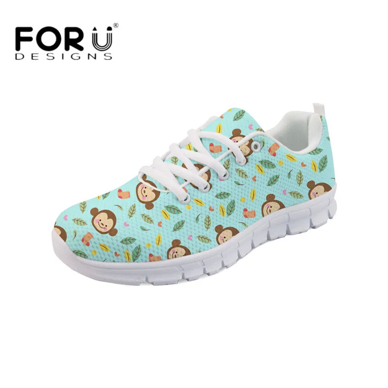 

FORUDESIGNS 2019 Women Casual Lace Up Shoes Kawaii Monkeys Printed Breathable Light Flats Shoes Ladies Comfortable Mesh Sneakers