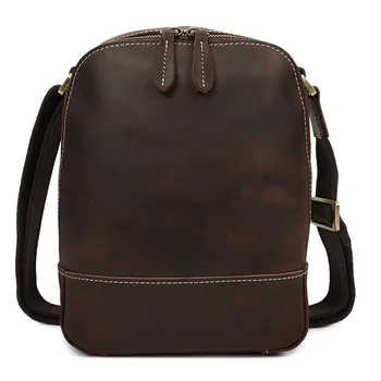 

Nesitu High Quality Vintage Brown Thick Durable Genuine Leather Small Men Messenger Bags Crazy Horse Leather Shoulder Bag M8076