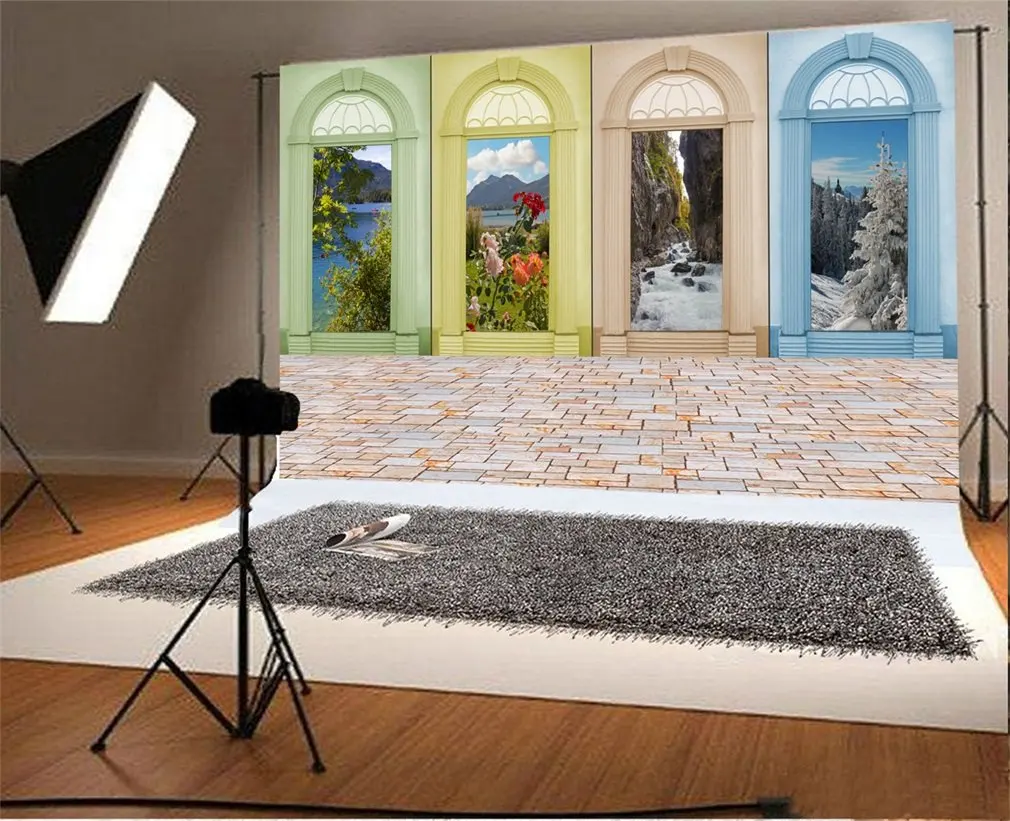 

Photography Backdrop Happy Seaseon Fairytale Spring Tree Summer Flowers Autumn Cascade Winter Snow