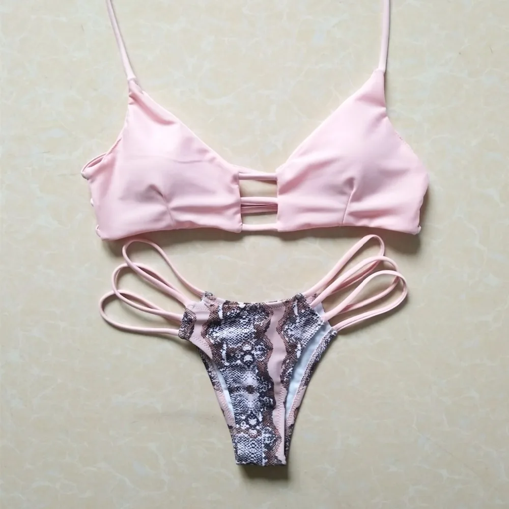 Sexy Bikinis Women Swimsuit S M L Pink Printing Swimwear Female Beach Bathing Suit Women Bather Brazilian Bikini Set Biquinis