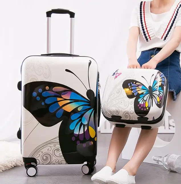 CHENGZHI 14"20"24" Inch Fashion butterfly Rolling Luggage Sets Spinner Suitcase Wheels Carry On Travel Bags CHENGZHI 14"20"24" Inch Fashion butterfly Rolling Luggage Sets Spinner Suitcase Wheels Carry On Travel Bags