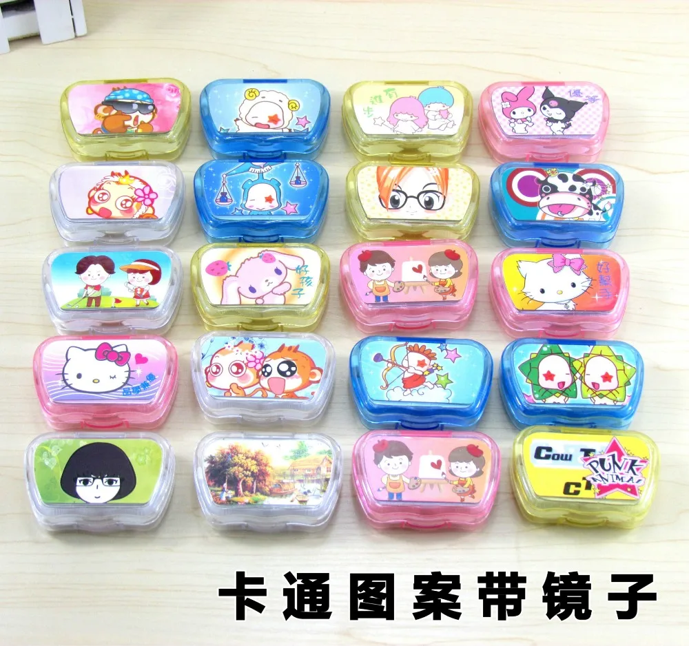 

LIUSVENTINA simple cute cartoon clear smooth transparent with mirror contact lens case for lenses container box for glasses