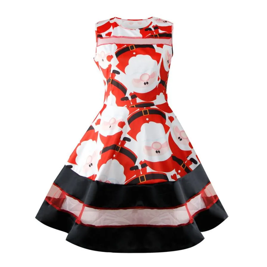 

JAYCOSIN 2019 NEW Liva girl Womens Santa Snowman Christmas Above Knee Dress Sleeveless Xmas Swing Retro Mini Dresses 3 style