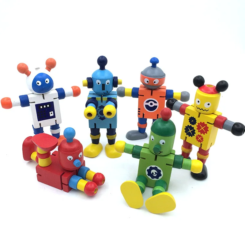 Model Building Figurines Early Educational Toys Wooden Elastic Robot Post Blocks Dolls Children's Birthday Gift Christmas Figure (8)