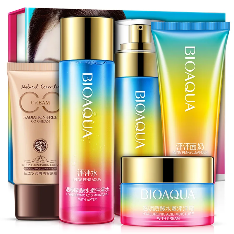 

5pc/Set Hyaluronic Acid Gift Box Cream+Toner+Cleanser+Moisturizing Water+Foundation Cream Acne Treatment Face Care