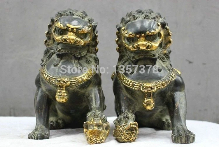 

shitou 00220 Chinese Folk Culture bronze statue Fu Dog Lion Ball Pair Statue Sculpture