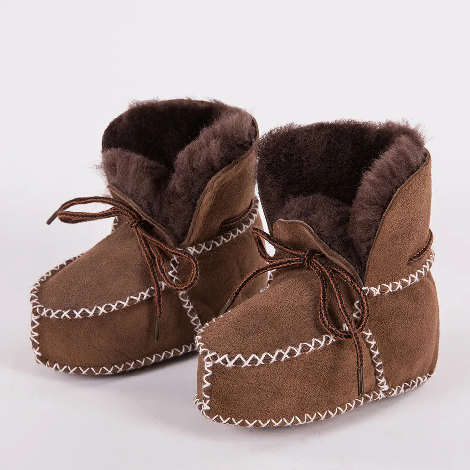 Baby Winter Boots Shoes Fur Sheepskin Genuine Leather Infants Warm Real Fur Wool First Walkers Newborn Girls Boys Booties