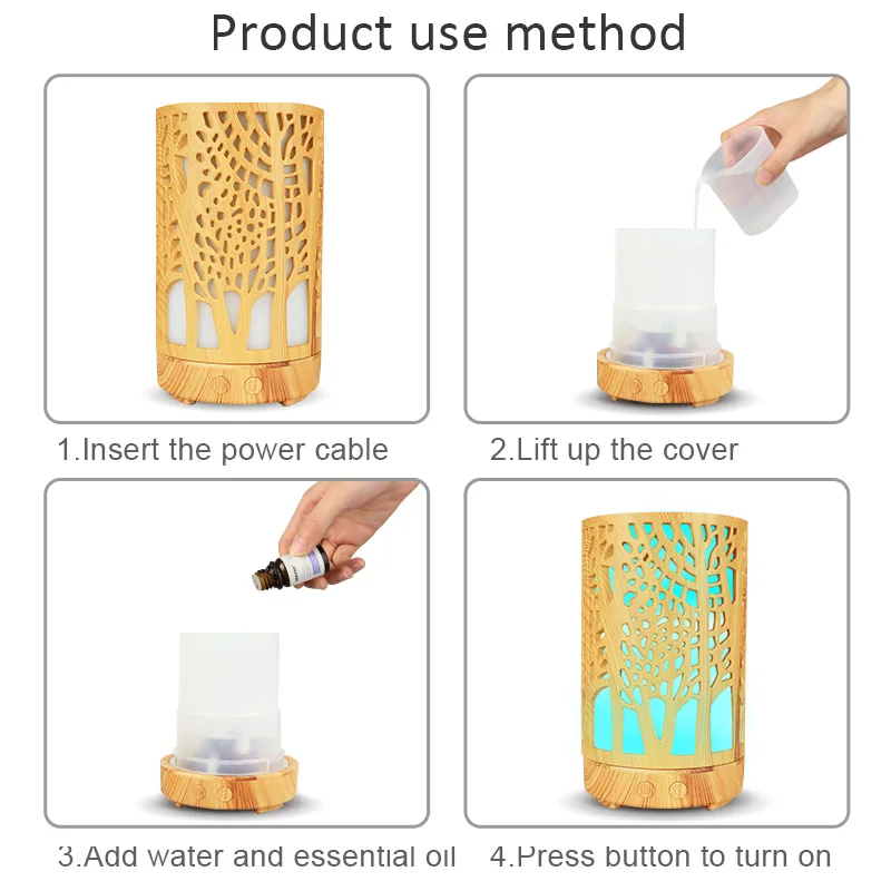 KBAYBO 100ml Air Humidifier Essential Oil Aroma Diffuser 7 colors LED night light air Purifier Hollow cylinder for home bedroom