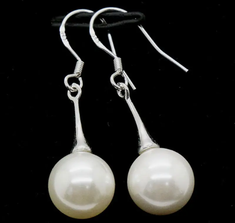 

A Women Fashion Jewelry 925 Sterling sea shell pearl Beads hook Earrings