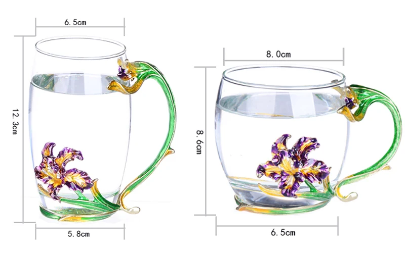 Ирис цветок эмаль стеклянная чашка аппликация термостойкая стеклянная чайная чашка кофе стеклянный свадебный подарок семейный офис посуда для напитков подарочная коробка