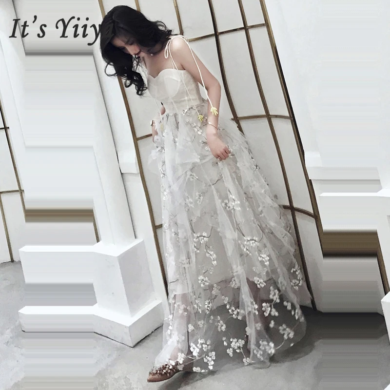 

It's Yiiya Evening Dress Sweetheart Robe De Soiree Sling White Women Party Dresses 2019 Plus Size Print Zipper Formal Gowns E699