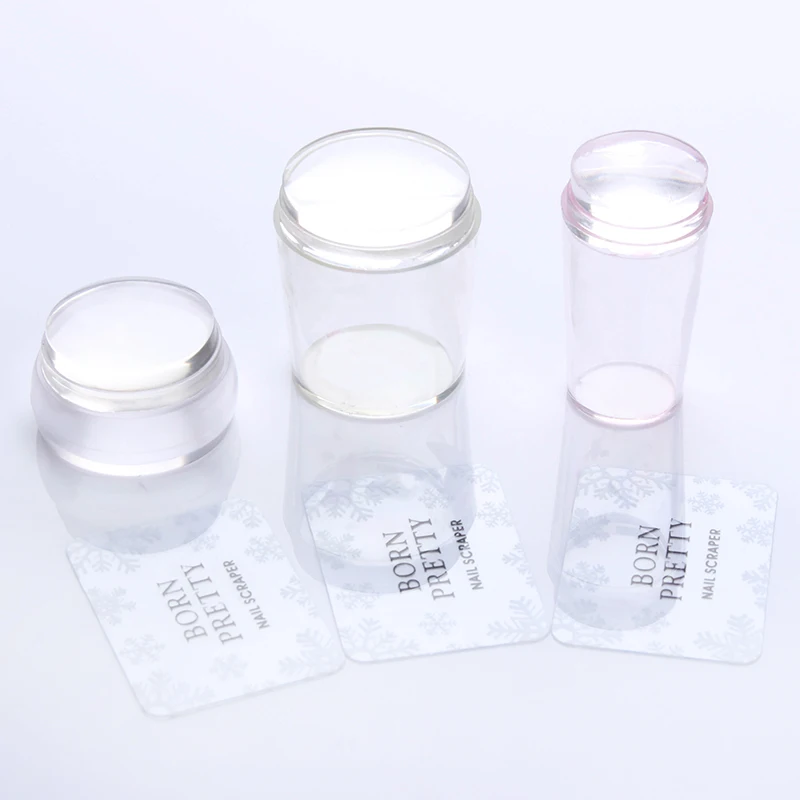

BORN PRETTY 3Pcs Clear Silicone Jelly Nail Stampers with Christmas Scrapers Manicure Nail Art Stamping Tool