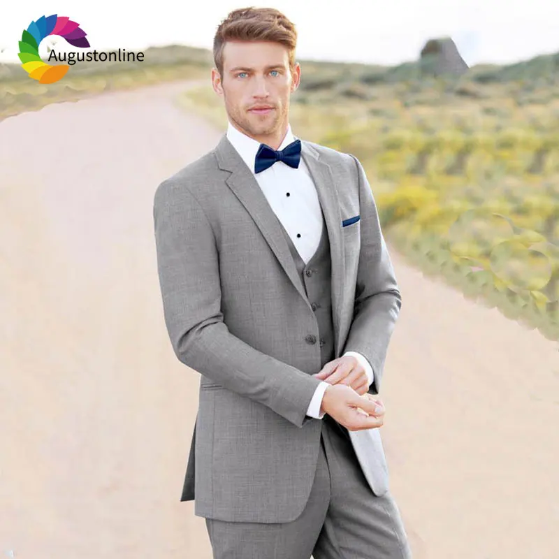 

Custom Made Grey Men Suits for Wedding Slim Fit Groom Tuxedos Pants Best Man Blazer Jacket Groomsmen Suits 3Piece Terno Masulino