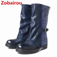 Zobairou Элитный бренд Zapatos Mujer классические черные кожаные Верховая езда полусапожки западные ковбойские ботинки Обувь женские чулки