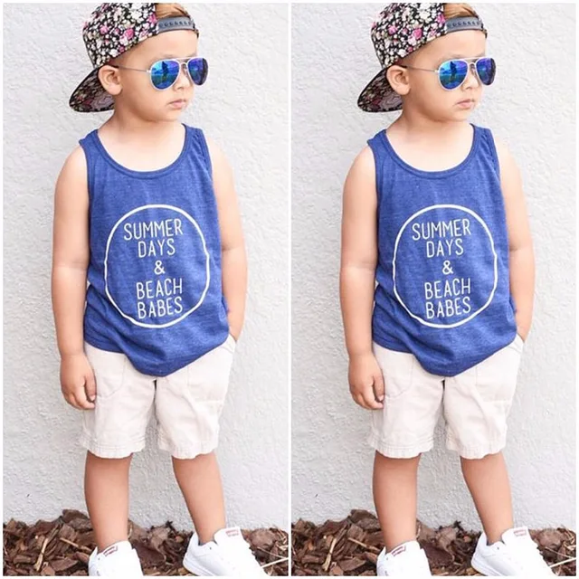 Puseky 2017 Infants Baby Boys Sleeveless Vest Tops + Shorts Clothes Set