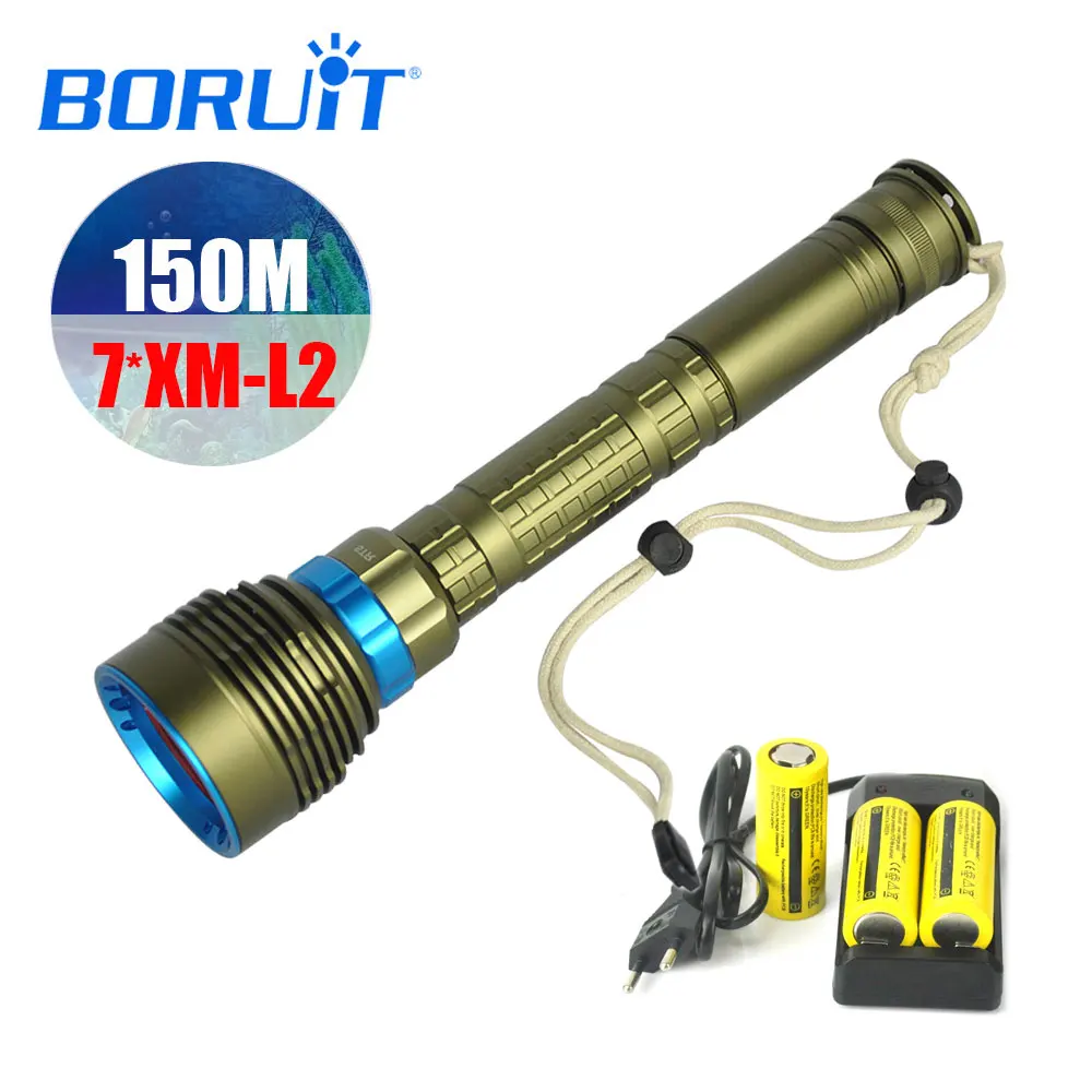 

BORUIT High Power XML-T6 LED Scuba Diving Underwater Flashlight Waterproof Torch Lamp Lantern Submarine Light for Spearfishing