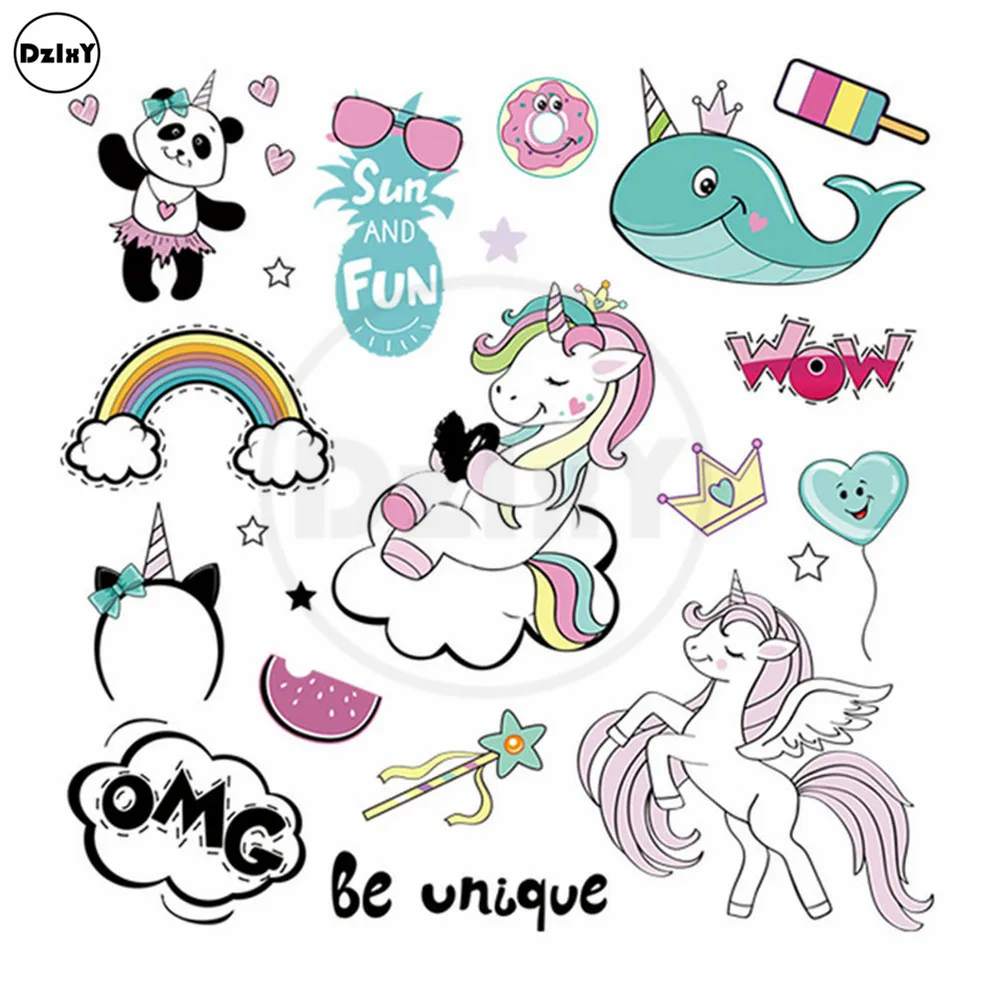 

Cartoon Rainbow Thermo-Stickers for Clothes Iron on Heat Transfers Horse Patches A-Level Washable PVC Handmade Appliques @T-128