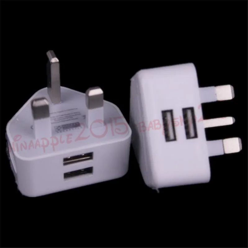 200pcs White Color 3pin UK GB Dual usb ports 2A Fast