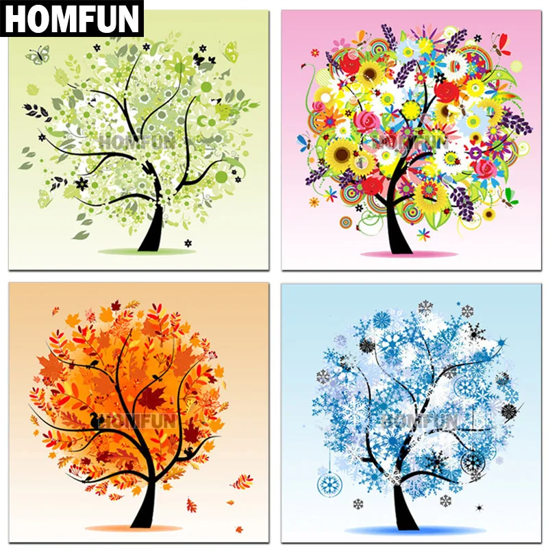 

HOMFUN 5D Diamond Painting Full Drill Diamond Embroidery "Four seasons trees" Picture Of Rhinestone Handmade Home Decor A00991