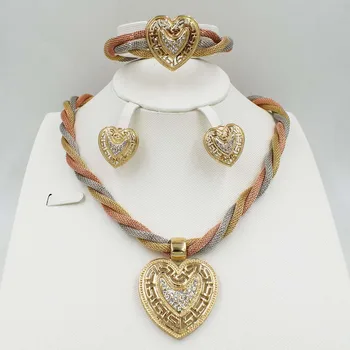 

New High Quality Dubai gold big Jewelry Set 3 tones Gold color Nigerian Wedding African Jewelry Sets Parure Bijoux Femme