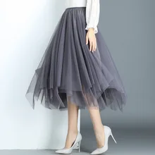 Для женщин однотонные высокое качество плиссированные юбки-пачки Винтаж Нижняя юбка в стиле "Лолита" упругой Нерегулярные Длинные фатиновые юбки для женщин Женская юбка Jupe