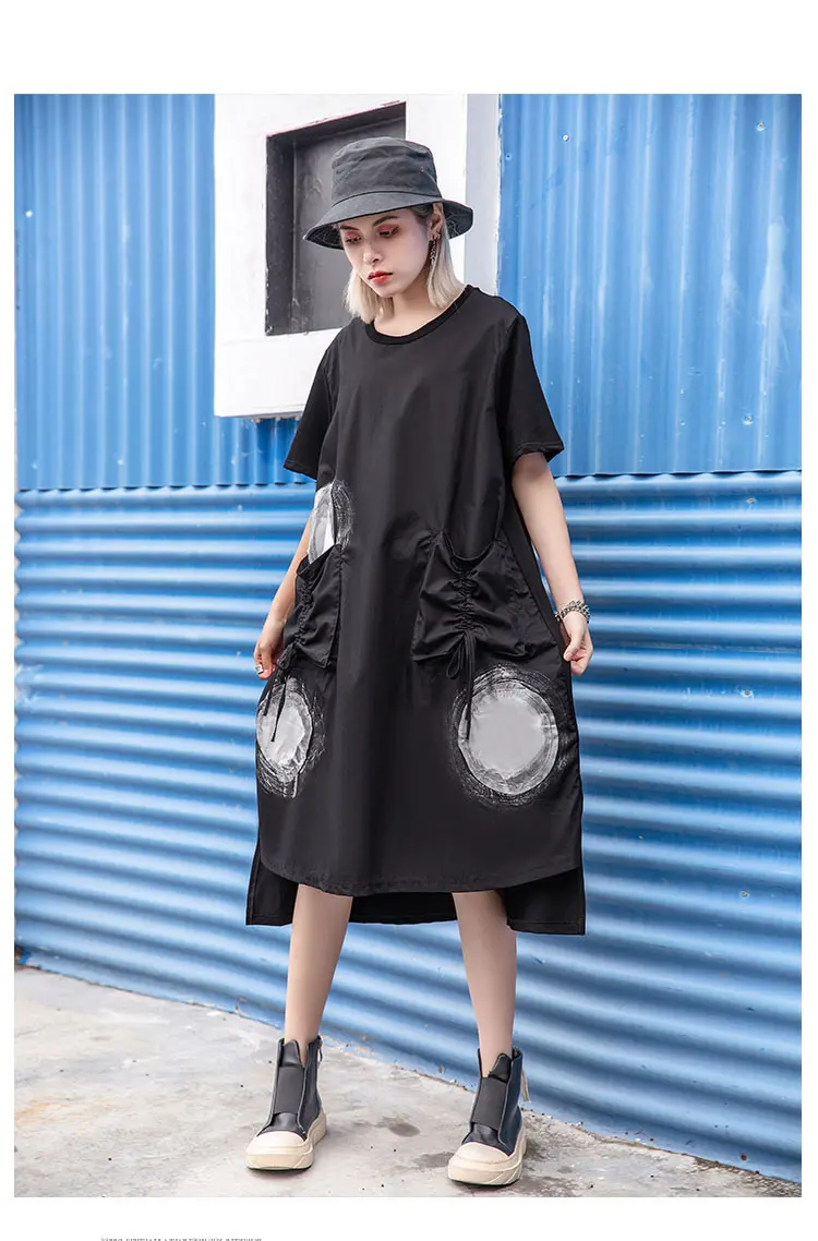 [XITAO] 2019 Лето Корея новые модные Для женщин О-образным вырезом короткий рукав свободное платье женский плиссированные пуловер в горошек