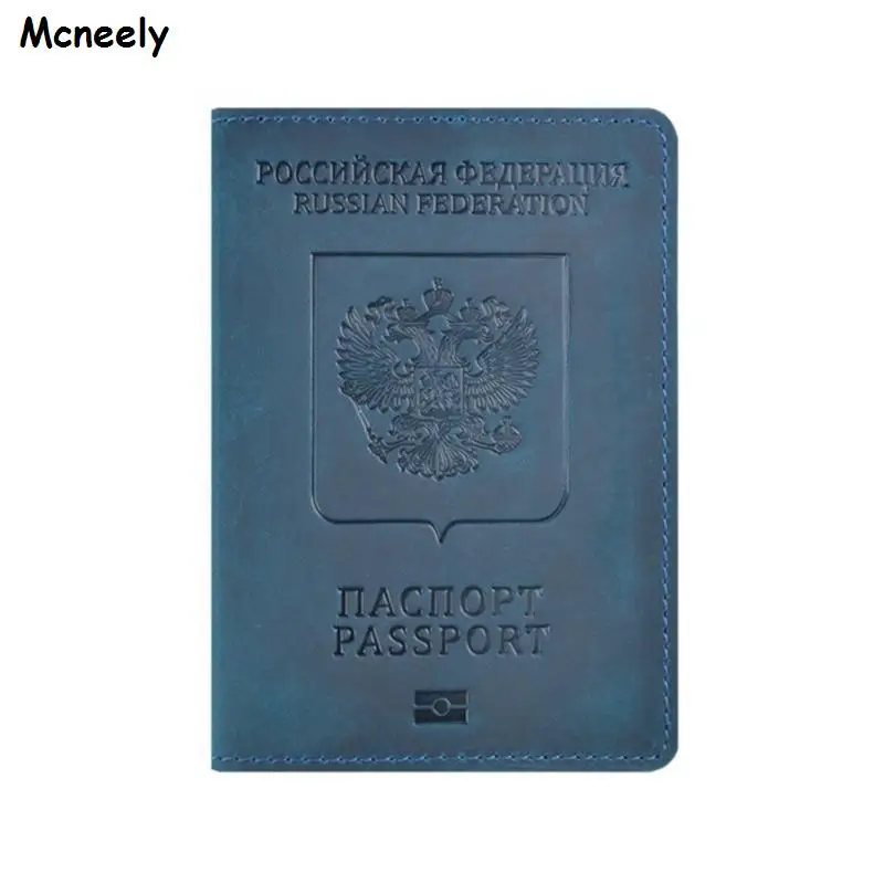 Новинка, натуральная кожа, Обложка для паспорта для России, одноцветная, для ID и кредитных карт, визитница, чехол для паспорта, унисекс, для путешествий, кошелек, чехол - Цвет: Blue 02