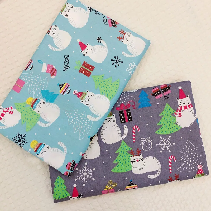 

Black Grey Christmas Pet Cats Snowflake Tree Printed 100% Cotton Fabric 50x160cm baby cloth dress apparel quilting cushion sheet