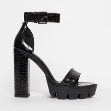 Женские босоножки из искусственной кожи на платформе и высоком каблуке; повседневная женская обувь; Летние босоножки на квадратном каблуке; однотонная пикантная повседневная обувь для женщин