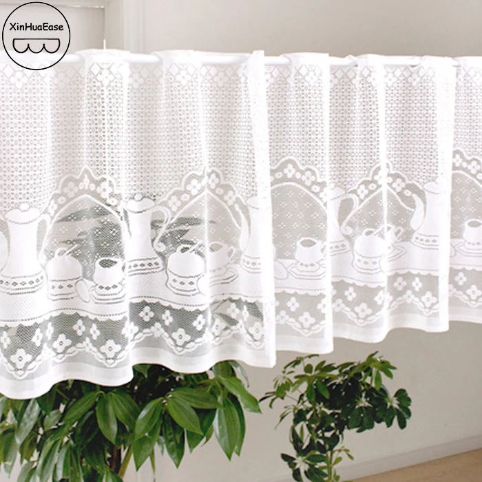 

XinHuaEase Short White Tulle Curtain for Kitchen Window Sheer Door Curtains Grid Roman Blinds Finished Decorative Valances